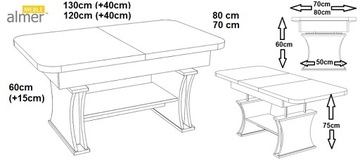 Ławostół L03 rozkładana podnoszona 120/160x70 Stół Ława Loft 21 kolorów