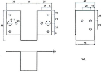 WL9 БАЛКА ПОДВЕСКА ЛЕГКАЯ СТРОИТЕЛЬНАЯ ОПОРА 60x60