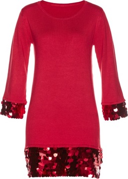 O1038 SWETER Z CEKINAMI CZERWONY r.44/46