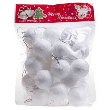Bombki brokatowe styropianowe białe perła do dekoracji choinki, stroika 18