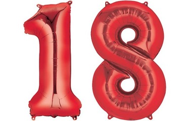 BALONY FOLIOWE CZERWONE CYFRY18 URODZINY 100CM HEL