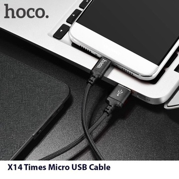 Прочный нейлоновый кабель micro USB 2А, 2 м, hoco x14