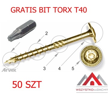 ARVEX СТОЛЯНЫЕ ВИНТЫ ДЛЯ ДЕРЕВА TORX 8x240 + БИТА