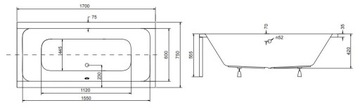 КАРКАС ПРЯМОУГОЛЬНОЙ ВАННЫ BESCO QUADRO + СИФОН 170x75 CM WAQ-170-PK