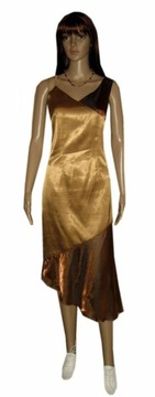 suknia złoty brąz, asymetryczna; nowa M/L