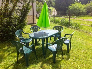 САДОВАЯ ПЛАСТИКОВАЯ ЗЕЛЕНАЯ МЕБЕЛЬ ДЛЯ САДА 6+1 СТУЛЬЯ СТОЛ ЗОНТИК
