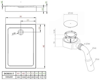 RADAWAY DOROS F КОМПАКТНЫЙ ДУШЕВОЙ ПОДДОН 100x80см + СИФОН