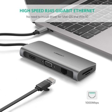HUB Adapter UGREEN USB-C 9w1 3xUSB VGA SD RJ45