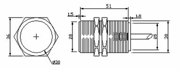 Индуктивный датчик М30 (НЗ) Sn-10 (2-проводной)