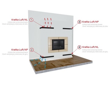 KRATKA KOMINKOWA LUFT NAROŻNA 560x560x90 4 KOLORY