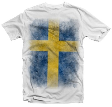 KOSZULKA T-SHIRT VINTAGE FLAGA SZWECJA ROZM L