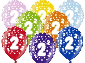 Balony lateksowe 2 urodziny 30 cm 16 szt. wielokolorowe metalik mix kolorów