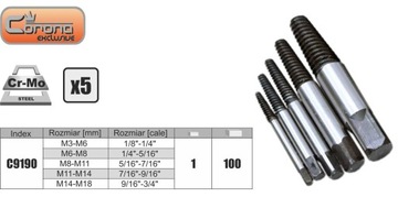 Экстракторы для сломанных винтов М3-М18 Corona C9190