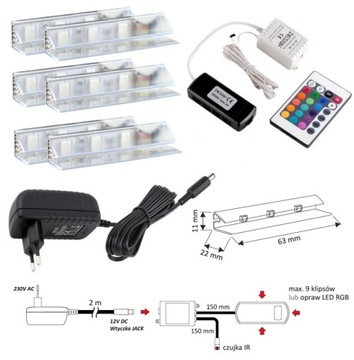 НАБОР из 6 светодиодных зажимов POINTS RGB для стеклянных полок + блок питания