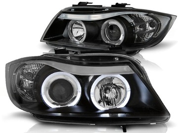 Lampy przód BMW E90 E91 Angel Eyes BLACK LED 05-