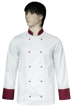 Bluza kucharska,kitel biały,bordowe wstawki, M