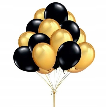 Balony metaliczne CZARNE ZŁOTE 50 szt XL 34cm