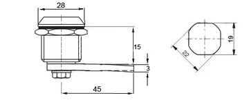 ЗАМОК ДЛЯ КОРОБКИ С ТРЕУГОЛЬНЫМ КЛЮЧОМ 8 FI 22X16 22 x 16 L= 53 ММ