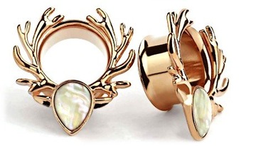 Plug tunel labradoryt różowe złoto Jeleń tattoo opal siodłowy 16mm