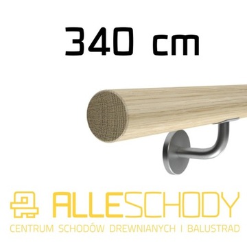 Poręcz ścienna drewniana fi 42 340cm dąb lakier