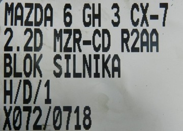 BLOK MOTORU MAZDA 3 6 GH CX-7 2.2D R2AA