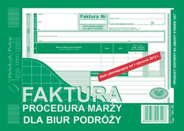 Faktura procedura marży dla biur podróży oryginał + 1 kopia 80k. A5 194-3E