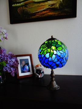 Niebieska Zielona Lampa witrażowa Lampka nocna
