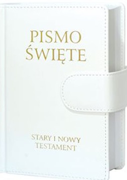 Pismo Święte Stary i Nowy Testament małe białe z zapięciem