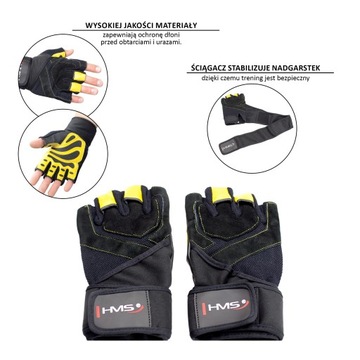 RĘKAWICE NA SIŁOWNIĘ RST01 BLACK/YELLOW HMS ROZM. M TRENING SPORT SIŁOWNIA