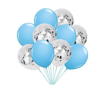 BALONY KONFETTI SREBRNE BŁĘKIT 10 SZT Roczek 30 cm