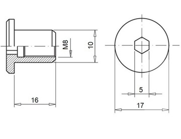 NAKRĘTKI ERICSONA M8 x 16mm Z ŁBEM PŁASKIM NAKRETKA NA IMBUS MEBLI 10 szt.