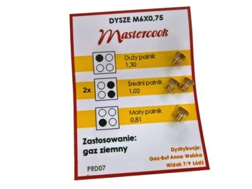 Dysze MASTERCOOK kuchenki płyty GAZ ZIEMNY Z SIECI