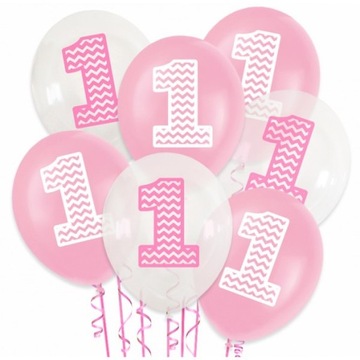 BALONY ROCZEK 1 URODZINY różowe przeźroczyste 7sz