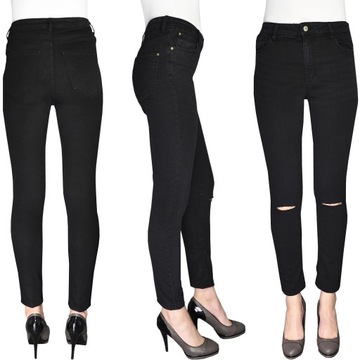 Mango Damskie Czarne Spodnie Jeansy Noa Rurki Skinny Dziury Bawełna S 36