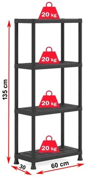 ПРОЧНАЯ ПЛАСТИКОВАЯ ПОЛКА 135 x 60 x 30 ГРУЗОПОДЪЕМНОСТЬ 80 КГ