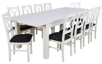 Duży Stół 100x200/290 + 10 Krzeseł z krzyżem Białe