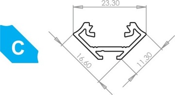 Угловой угловой профиль тип С, белый, для светодиодных лент длиной 1м.