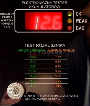 TESTER OPOROWY MIERNIK LCD DO AKUMULATORÓW 12V