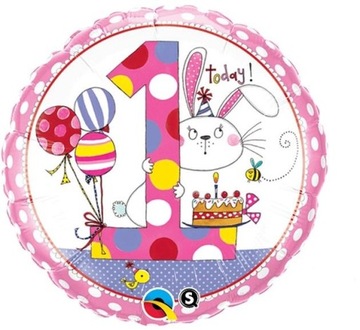 Balon Foliowy na ROCZEK 1 Urodziny Dziewczynka Różowy Party 45 cm