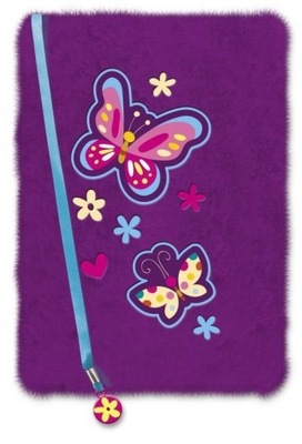 Pamiętnik notatnik fioletowy puchaty z motylkiem