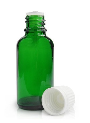 Buteleczka butelka szklana zielona z KROPLOMIERZEM białym 30ml