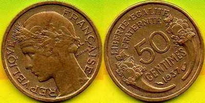 Francja 50 Centimes 1937 r.