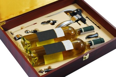 Skrzynka na butelki wina z akcesoriami ŚLUB Zestaw do wina na PREZENT K001