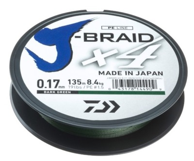 PLECIONKA DAIWA J-BRAID X4 GREEN 0,10 MM 135 M