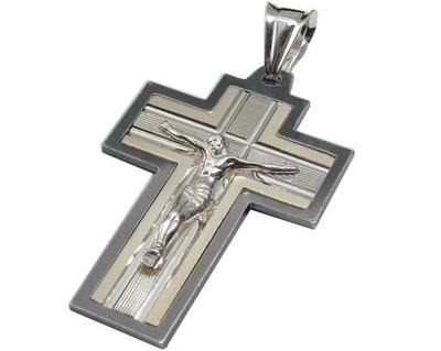 Diamentowany Srebrny Krzyżyk Srebro Oksydowany