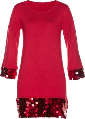 O1038 SWETER Z CEKINAMI CZERWONY r.44/46