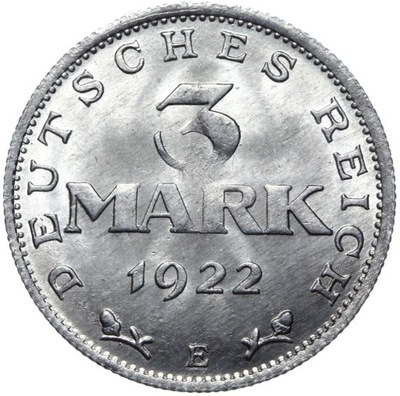 Niemcy - moneta 3 Marki 1922 E - MENNICZA Z ROLKI