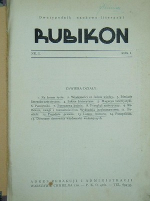 Rubikon Rok 1 Nr 1 1933