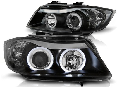 FEUX AVANT BMW E90 E91 ANGEL EYES BLACK LED 05- - milautoparts-fr.ukrlive.com