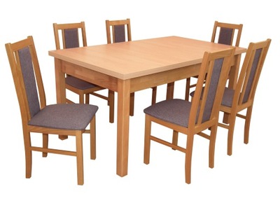 zestaw prostokątny stół + 6 drewnianych krzeseł